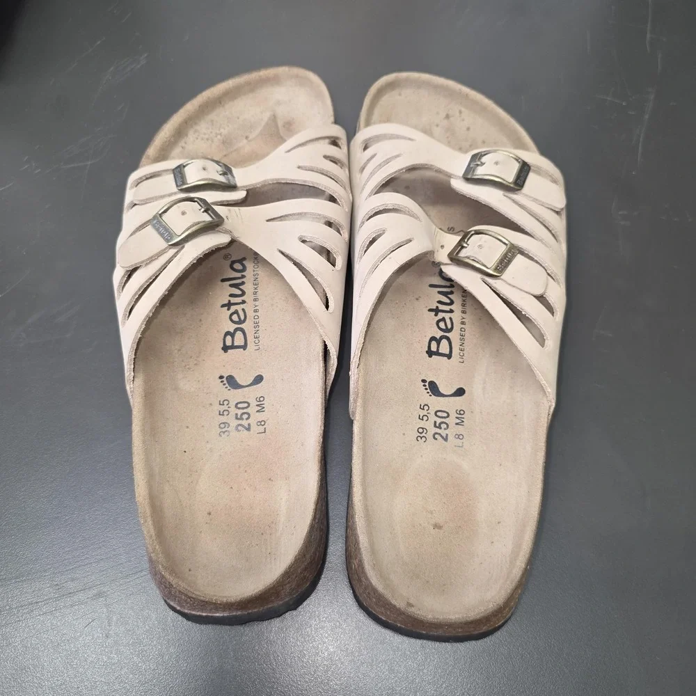 Birkenstocks Betula Sandals Women 8 Beige Leather Slide Buckle Comfort - Picture 4 of 11